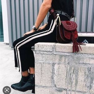 Mother's inside crop step fray guilty racer black with white racer stripe